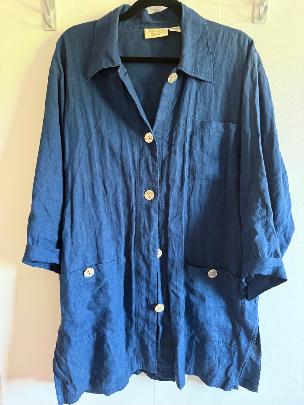 Vintage Victoria’s Secret 100% Linen Painter Coat Jacket Blue Size M Cover up